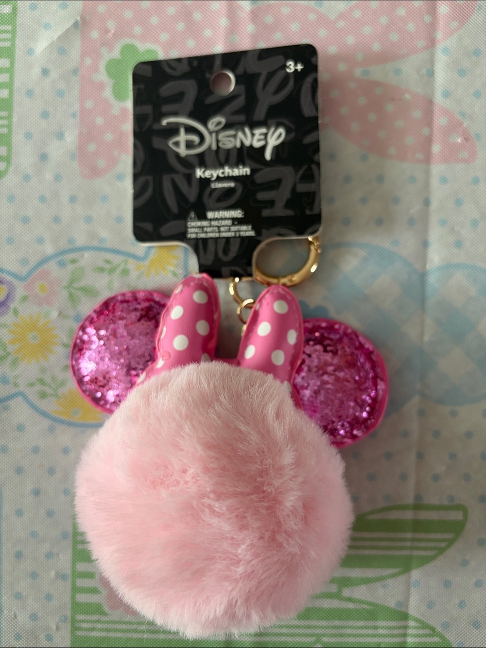 Disney Pink Minnie Mouse Pom Pom Keychain with Sparkle Ears